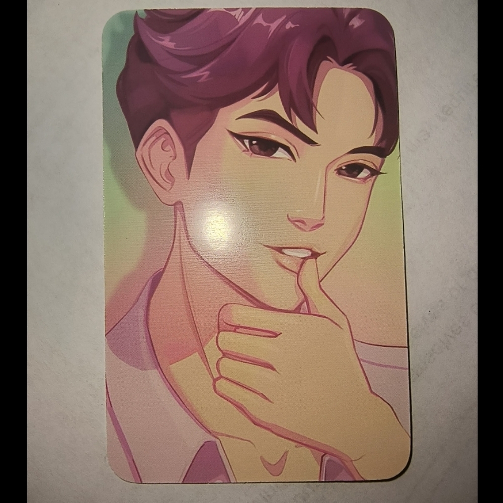 Stylized Male K-Pop Photocard - Purple Hair Illustration